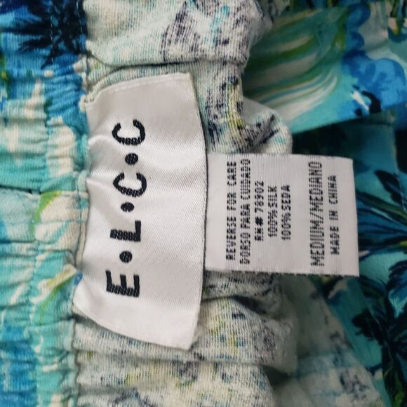 Vintage ELCC Women's Silk Tropical Pants Blue Medium Cropped Leg Beachy - Picture 9 of 9